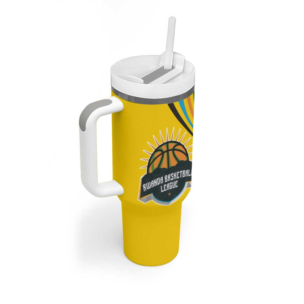 Rwanda Tumbler With Handle with Basketball League Court Hoop Yellow Wave Spirit