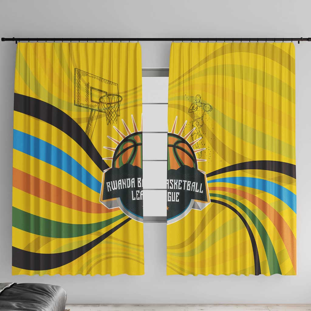 Rwanda Window Curtain with Basketball League Court Hoop Yellow Wave Spirit
