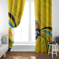 Rwanda Window Curtain with Basketball League Court Hoop Yellow Wave Spirit