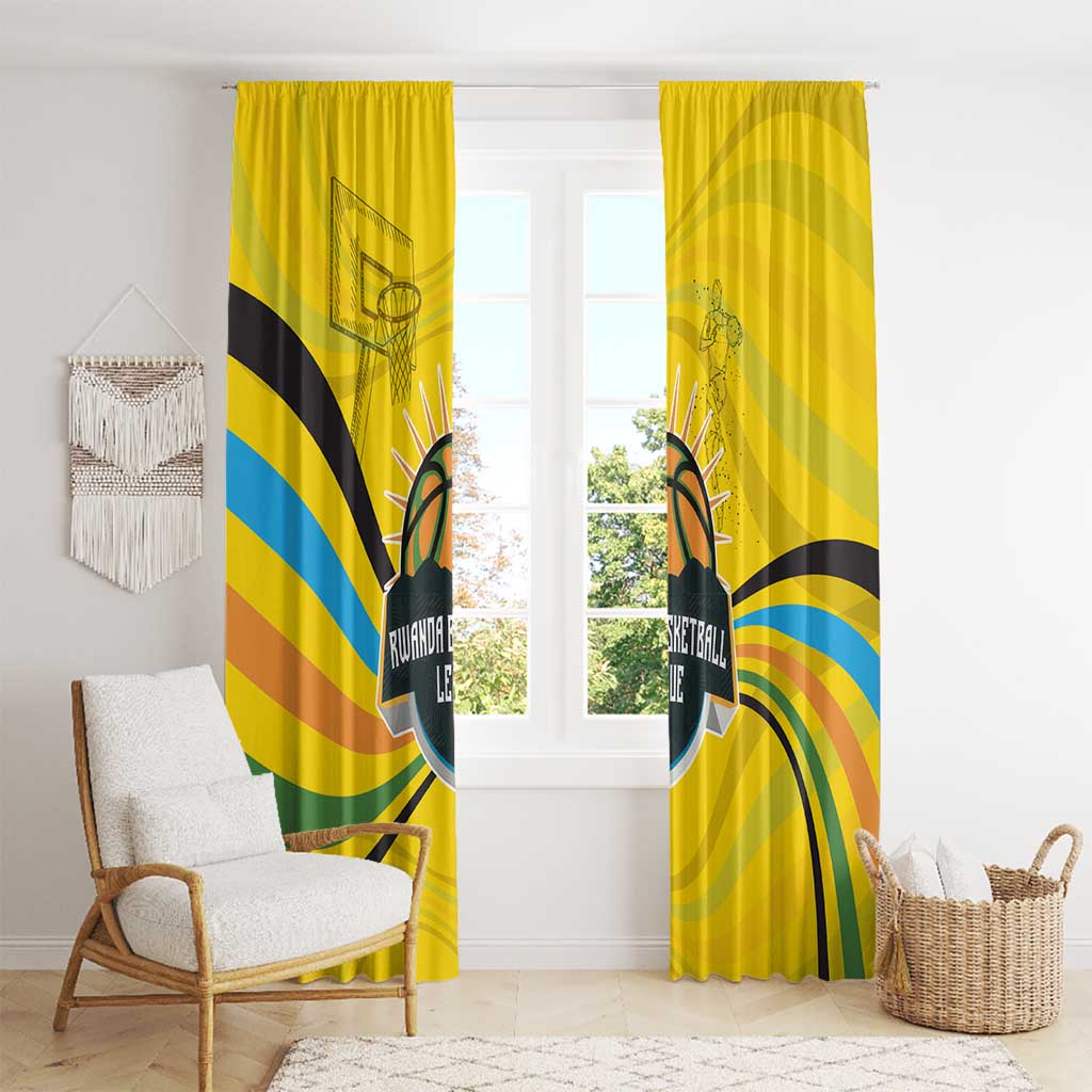 Rwanda Window Curtain with Basketball League Court Hoop Yellow Wave Spirit