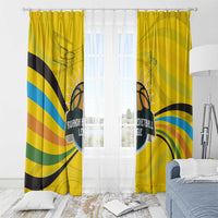 Rwanda Window Curtain with Basketball League Court Hoop Yellow Wave Spirit