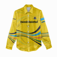 Rwanda Women Casual Shirt with Basketball League Court Hoop Yellow Wave Spirit