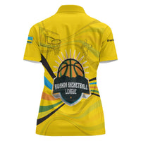Rwanda Women Polo Shirt with Basketball League Court Hoop Yellow Wave Spirit