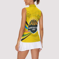Rwanda Women Sleeveless Polo Shirt with Basketball League Court Hoop Yellow Wave Spirit