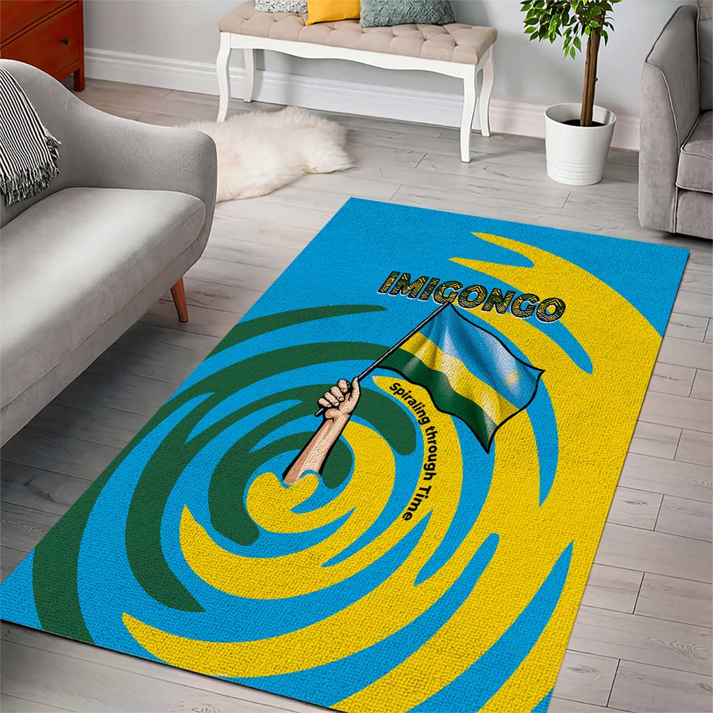 Rwanda Area Rug with Imigongo Spiraling Flag Hand Wave Time Spirit