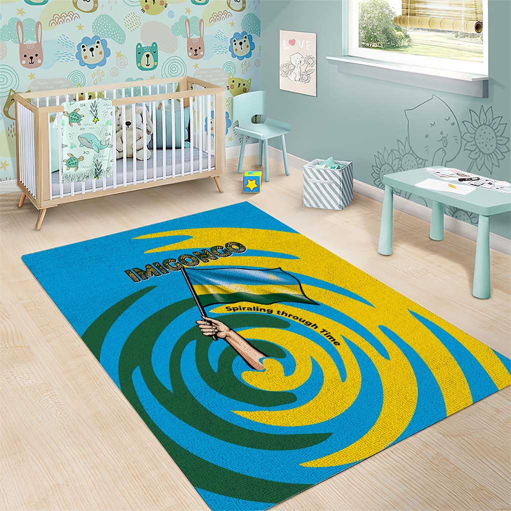 Rwanda Area Rug with Imigongo Spiraling Flag Hand Wave Time Spirit