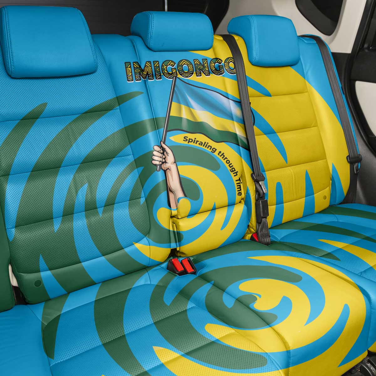 Rwanda Back Car Seat Cover with Imigongo Spiraling Flag Hand Wave Time Spirit