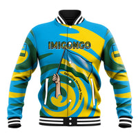 Rwanda Baseball Jacket with Imigongo Spiraling Flag Hand Wave Time Spirit