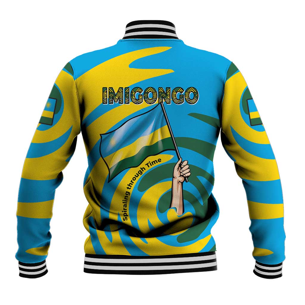 Rwanda Baseball Jacket with Imigongo Spiraling Flag Hand Wave Time Spirit