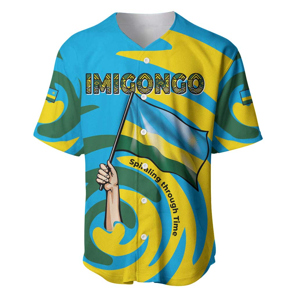 Rwanda Baseball Jersey with Imigongo Spiraling Flag Hand Wave Time Spirit