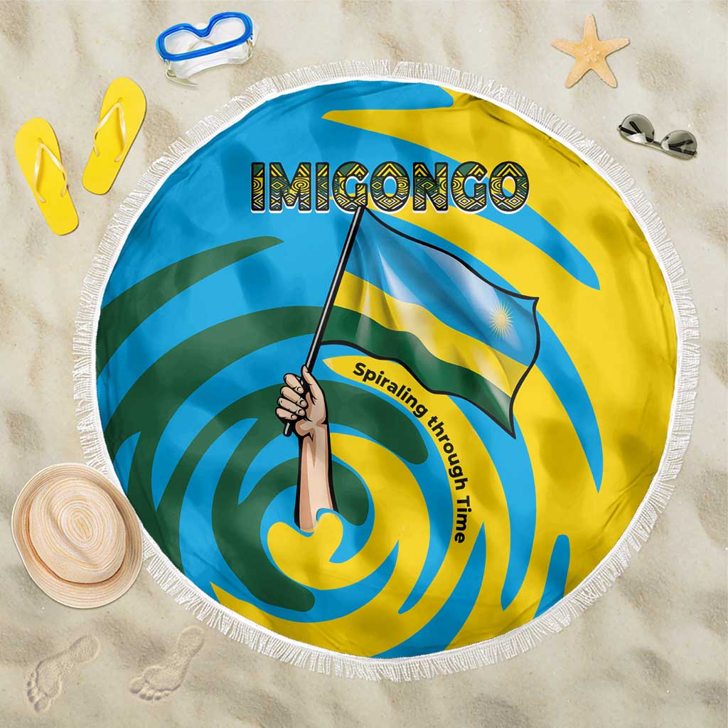 Rwanda Beach Blanket with Imigongo Spiraling Flag Hand Wave Time Spirit