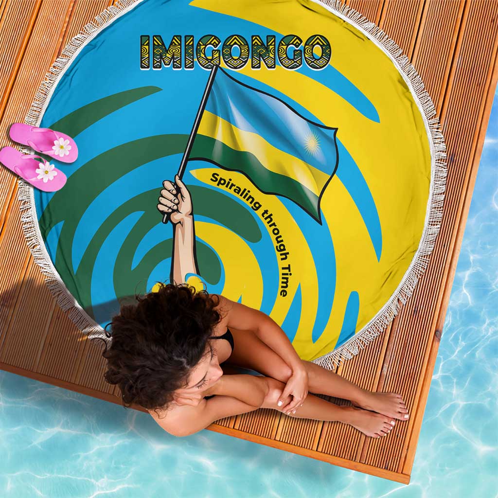 Rwanda Beach Blanket with Imigongo Spiraling Flag Hand Wave Time Spirit