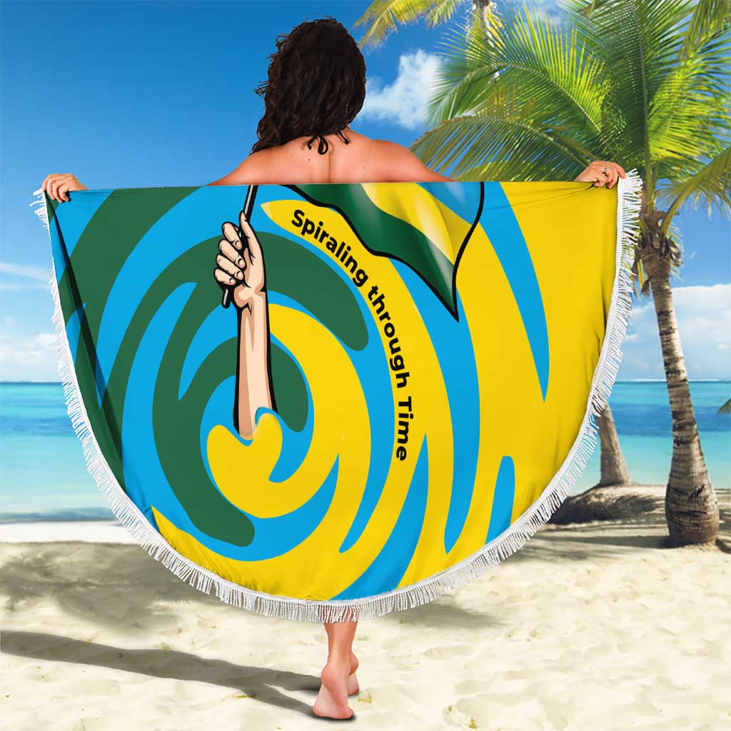 Rwanda Beach Blanket with Imigongo Spiraling Flag Hand Wave Time Spirit