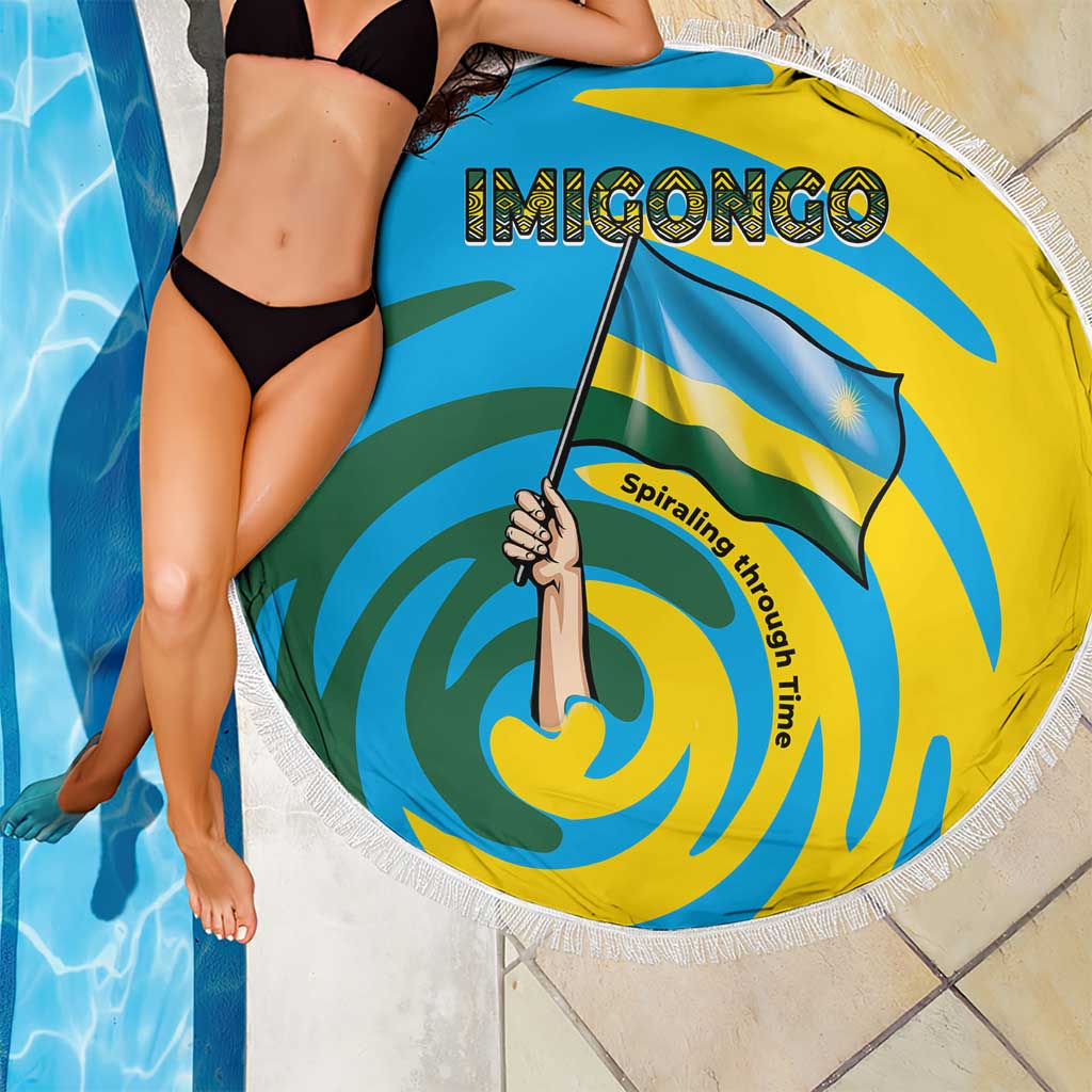 Rwanda Beach Blanket with Imigongo Spiraling Flag Hand Wave Time Spirit