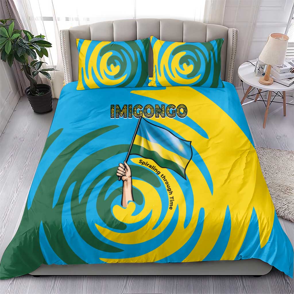 Rwanda Bedding Set with Imigongo Spiraling Flag Hand Wave Time Spirit