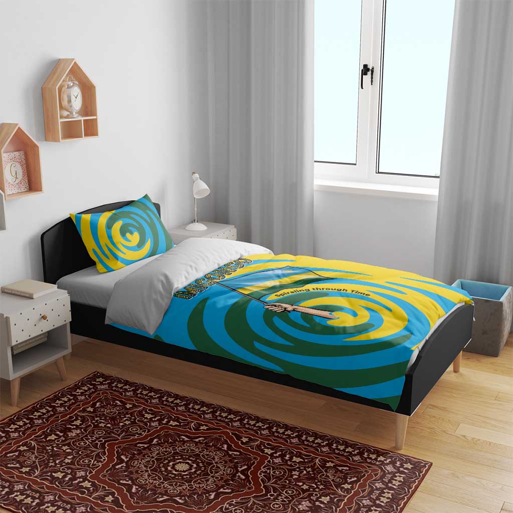 Rwanda Bedding Set with Imigongo Spiraling Flag Hand Wave Time Spirit