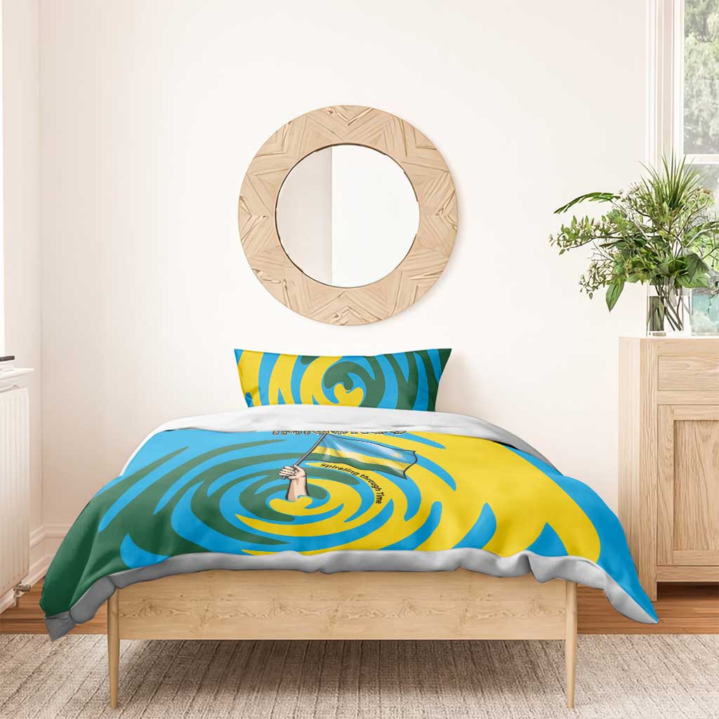 Rwanda Bedding Set with Imigongo Spiraling Flag Hand Wave Time Spirit