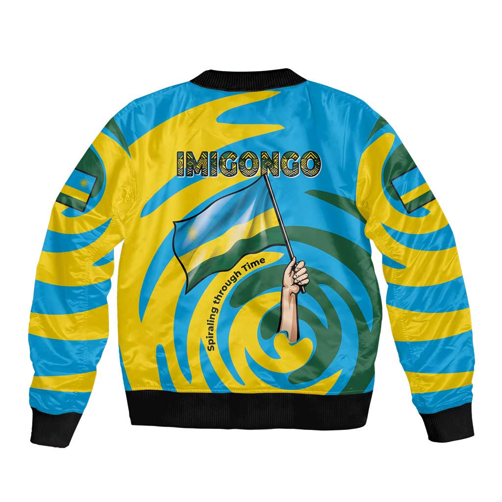 Rwanda Bomber Jacket with Imigongo Spiraling Flag Hand Wave Time Spirit