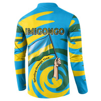 Rwanda Button Sweatshirt with Imigongo Spiraling Flag Hand Wave Time Spirit