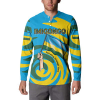 Rwanda Button Sweatshirt with Imigongo Spiraling Flag Hand Wave Time Spirit