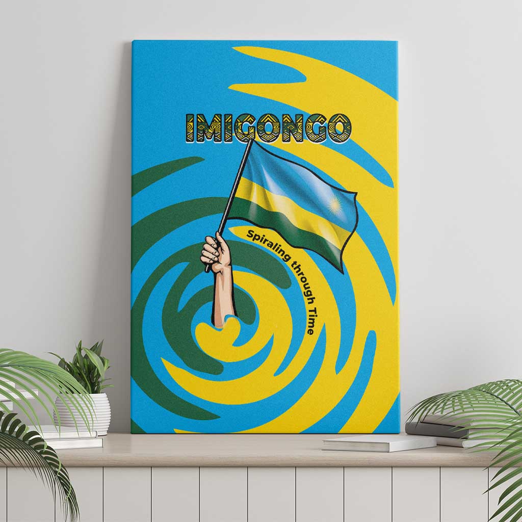 Rwanda Canvas Wall Art with Imigongo Spiraling Flag Hand Wave Time Spirit