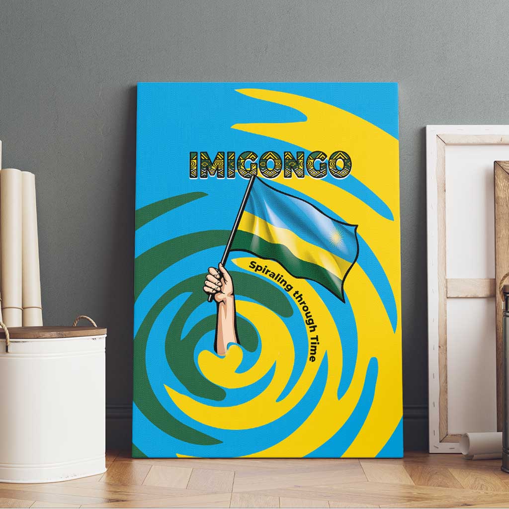Rwanda Canvas Wall Art with Imigongo Spiraling Flag Hand Wave Time Spirit