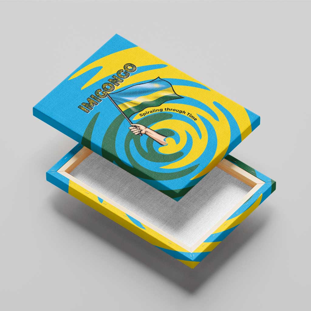 Rwanda Canvas Wall Art with Imigongo Spiraling Flag Hand Wave Time Spirit