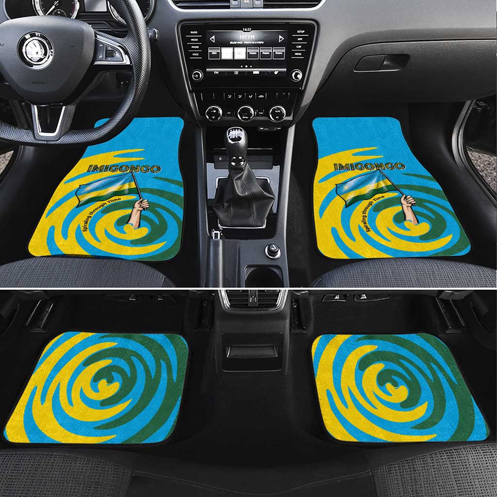 Rwanda Car Mats with Imigongo Spiraling Flag Hand Wave Time Spirit
