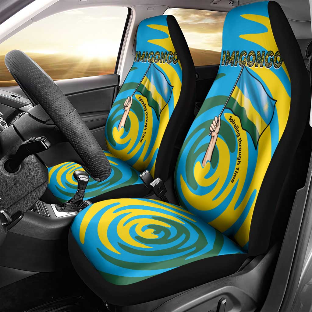 Rwanda Car Seat Cover with Imigongo Spiraling Flag Hand Wave Time Spirit