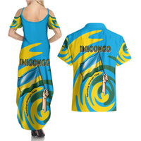 Rwanda Couples Matching Summer Maxi Dress and Hawaiian Shirt with Imigongo Spiraling Flag Hand Wave Time Spirit