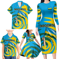 Rwanda Family Matching Long Sleeve Bodycon Dress and Hawaiian Shirt with Imigongo Spiraling Flag Hand Wave Time Spirit