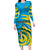 Rwanda Family Matching Long Sleeve Bodycon Dress and Hawaiian Shirt with Imigongo Spiraling Flag Hand Wave Time Spirit