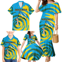Rwanda Family Matching Mermaid Dress and Hawaiian Shirt with Imigongo Spiraling Flag Hand Wave Time Spirit