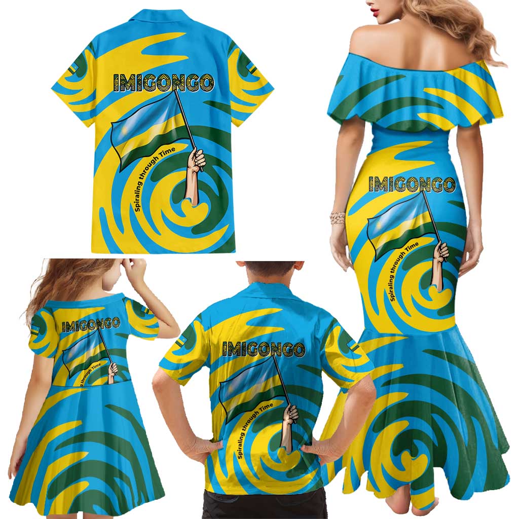 Rwanda Family Matching Mermaid Dress and Hawaiian Shirt with Imigongo Spiraling Flag Hand Wave Time Spirit