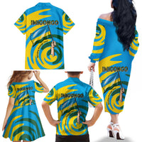 Rwanda Family Matching Off The Shoulder Long Sleeve Dress and Hawaiian Shirt with Imigongo Spiraling Flag Hand Wave Time Spirit