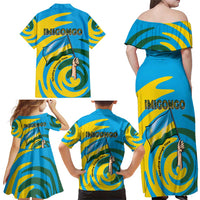 Rwanda Family Matching Off Shoulder Maxi Dress and Hawaiian Shirt with Imigongo Spiraling Flag Hand Wave Time Spirit
