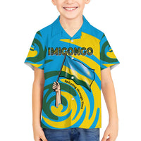 Rwanda Family Matching Off Shoulder Maxi Dress and Hawaiian Shirt with Imigongo Spiraling Flag Hand Wave Time Spirit