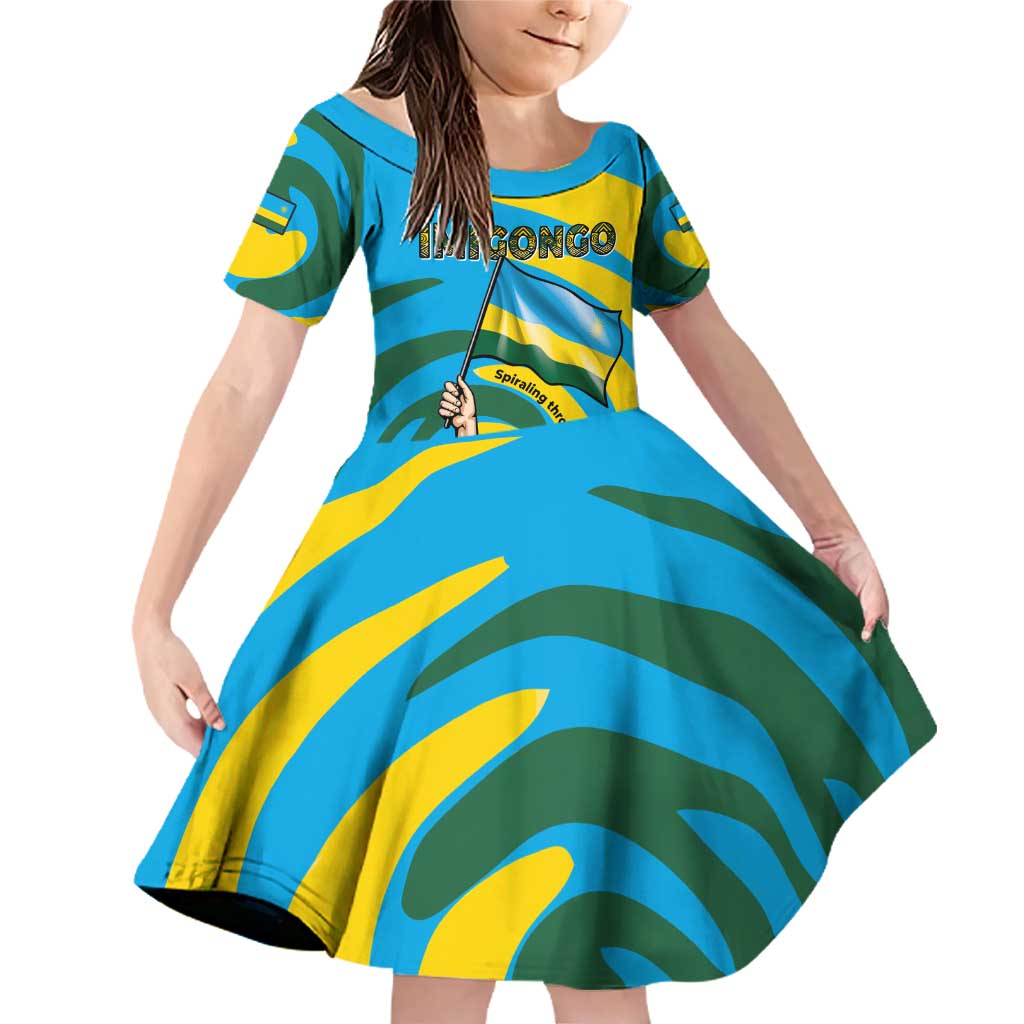 Rwanda Family Matching Off Shoulder Short Dress and Hawaiian Shirt with Imigongo Spiraling Flag Hand Wave Time Spirit
