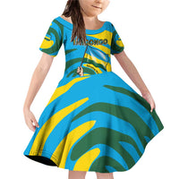 Rwanda Family Matching Off Shoulder Short Dress and Hawaiian Shirt with Imigongo Spiraling Flag Hand Wave Time Spirit