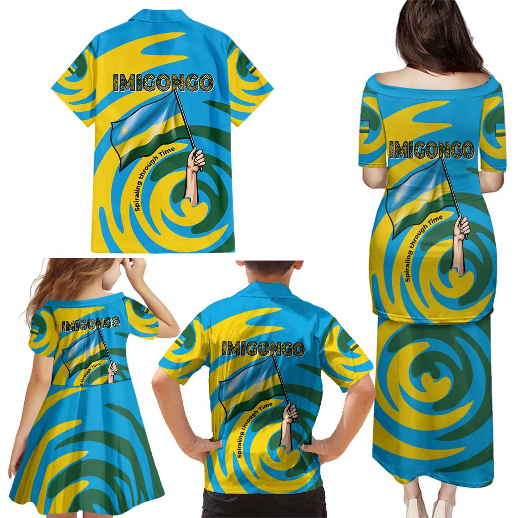 Rwanda Family Matching Puletasi and Hawaiian Shirt with Imigongo Spiraling Flag Hand Wave Time Spirit