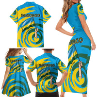 Rwanda Family Matching Short Sleeve Bodycon Dress and Hawaiian Shirt with Imigongo Spiraling Flag Hand Wave Time Spirit