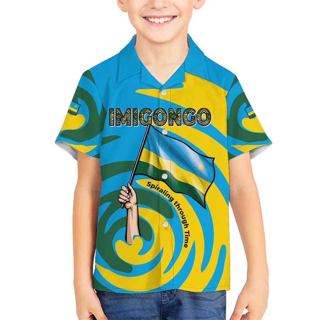 Rwanda Family Matching Short Sleeve Bodycon Dress and Hawaiian Shirt with Imigongo Spiraling Flag Hand Wave Time Spirit