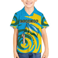 Rwanda Family Matching Short Sleeve Bodycon Dress and Hawaiian Shirt with Imigongo Spiraling Flag Hand Wave Time Spirit