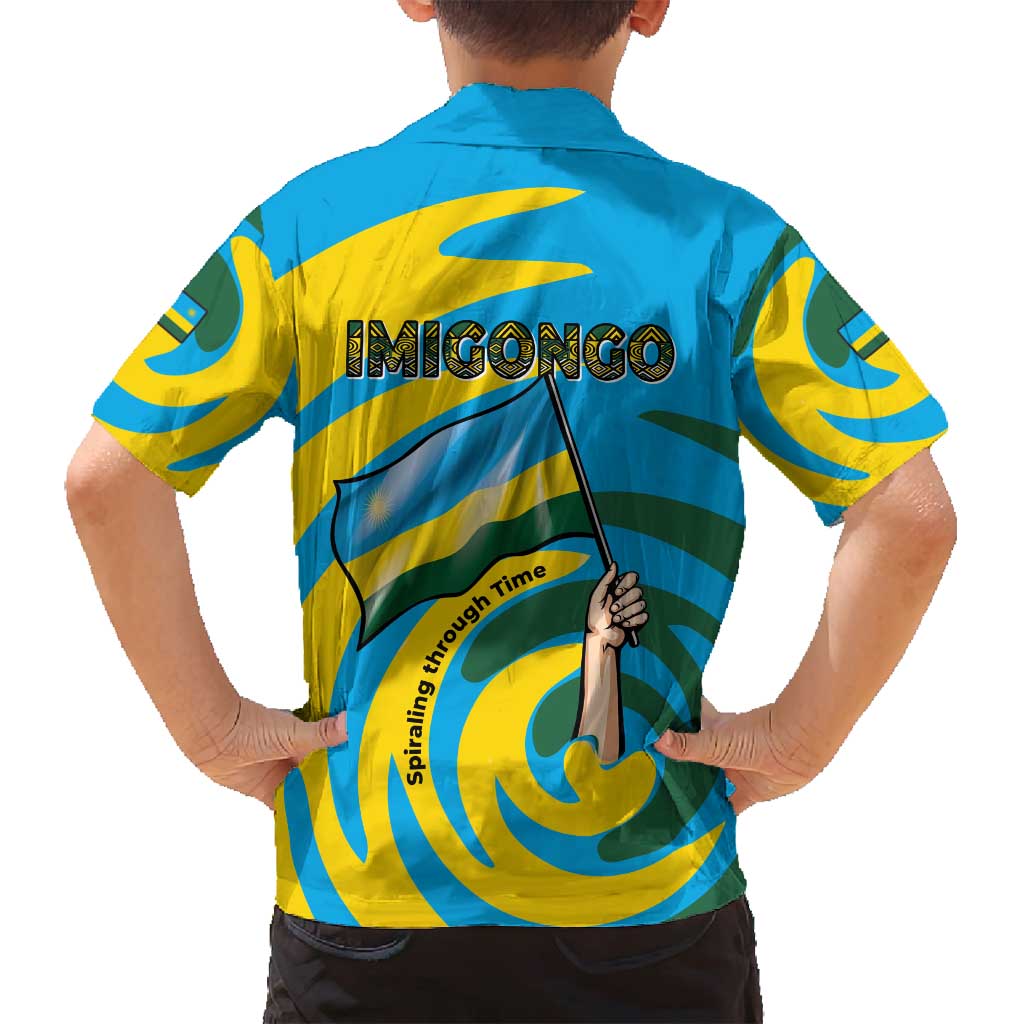 Rwanda Family Matching Summer Maxi Dress and Hawaiian Shirt with Imigongo Spiraling Flag Hand Wave Time Spirit