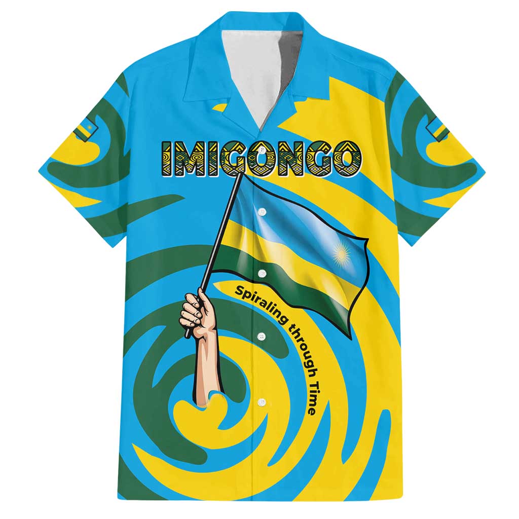 Rwanda Family Matching Summer Maxi Dress and Hawaiian Shirt with Imigongo Spiraling Flag Hand Wave Time Spirit