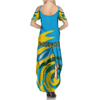 Rwanda Family Matching Summer Maxi Dress and Hawaiian Shirt with Imigongo Spiraling Flag Hand Wave Time Spirit