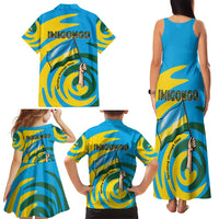 Rwanda Family Matching Tank Maxi Dress and Hawaiian Shirt with Imigongo Spiraling Flag Hand Wave Time Spirit