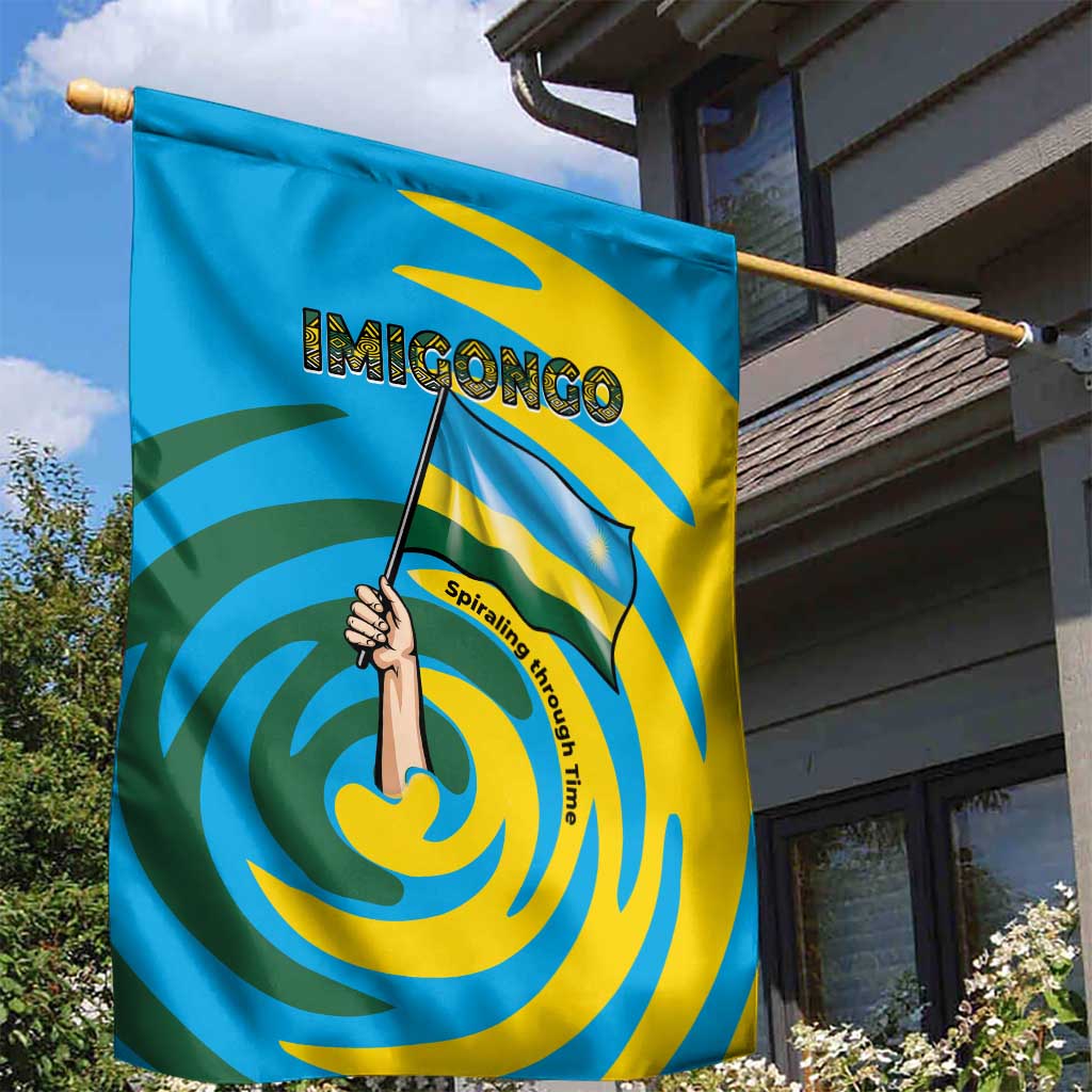 Rwanda Garden Flag with Imigongo Spiraling Flag Hand Wave Time Spirit