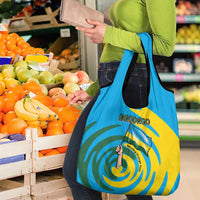 Rwanda Grocery Bag with Imigongo Spiraling Flag Hand Wave Time Spirit