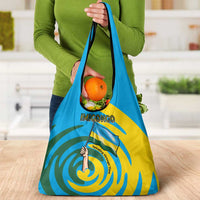 Rwanda Grocery Bag with Imigongo Spiraling Flag Hand Wave Time Spirit